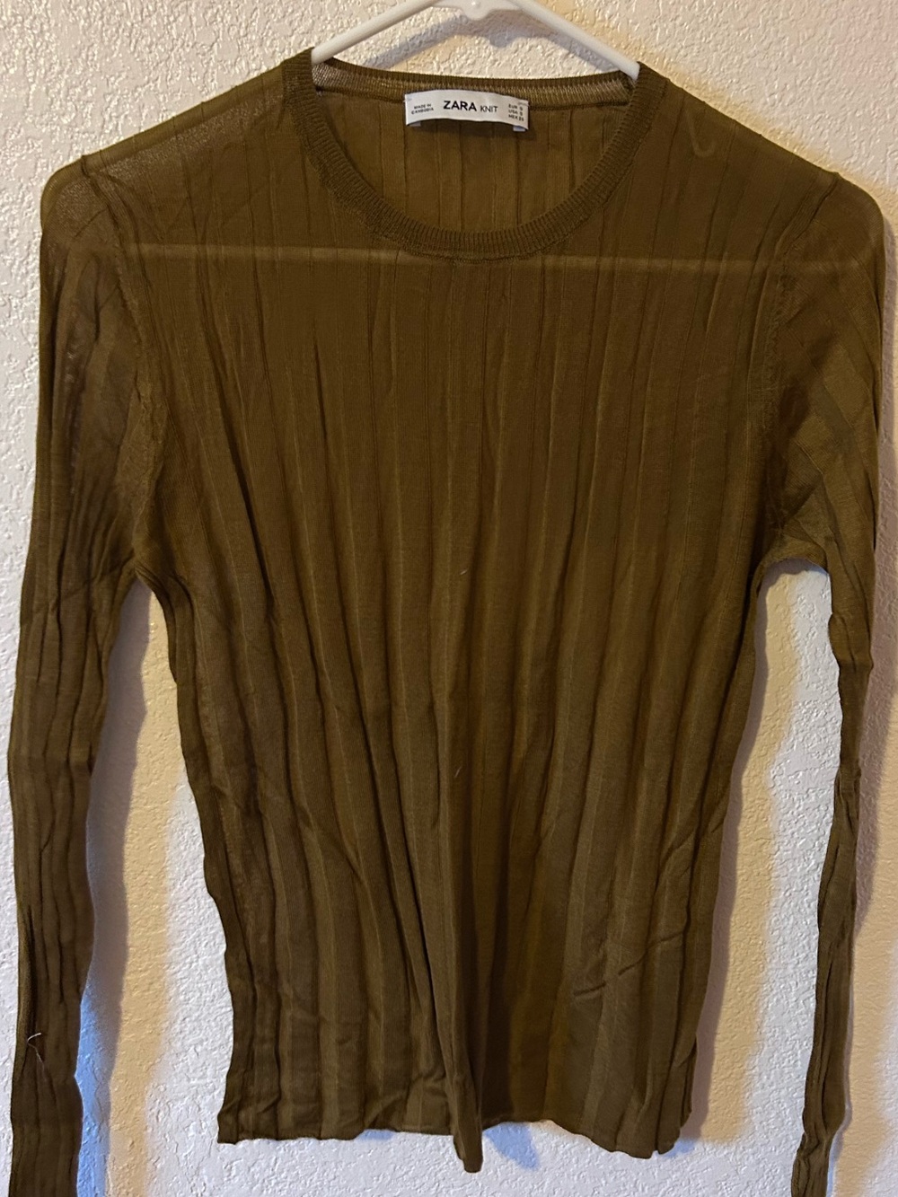 Zara Olive Ribbed Long Sleeve Tee